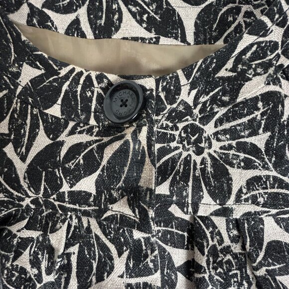Michael Kors Womens Floral Print Linen Blazer Jacket Medium Black Button Front - Picture 9 of 9